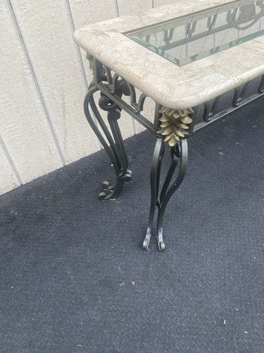 65883 Modern Marble Top Console Table with Glass Insert