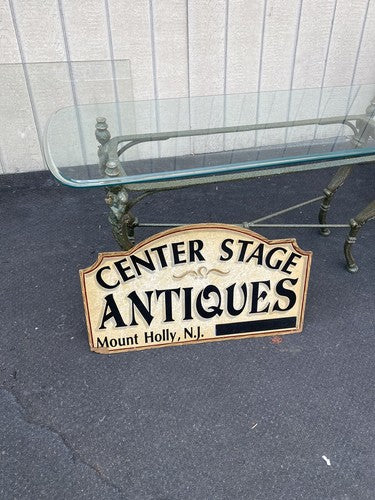 65667  Figural Glass Top Decorator Sofa Table