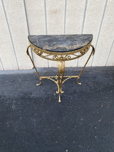 65634    Marble Top Decorator Iron Demilune Console Table Stand