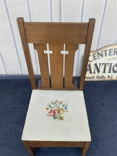 64507 Mission Oak Rocking Rocker Chair w/ Sewing Drawer + Needlepoint seat