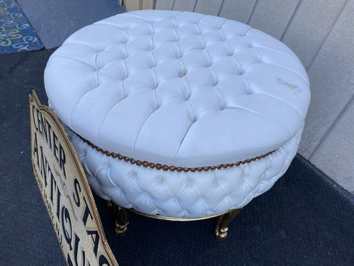 65422  Round Decorator Tufted Ottoman with Gold Legs