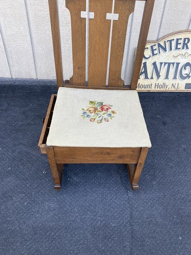 64507 Mission Oak Rocking Rocker Chair w/ Sewing Drawer + Needlepoint seat
