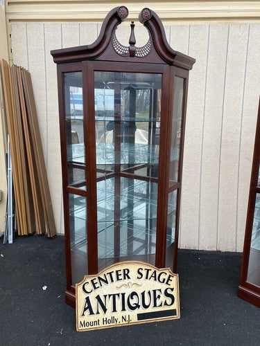 65090   Etched Glass Sliding Door Corner Curio Cabinet Reinisch Furniture(BN 06)