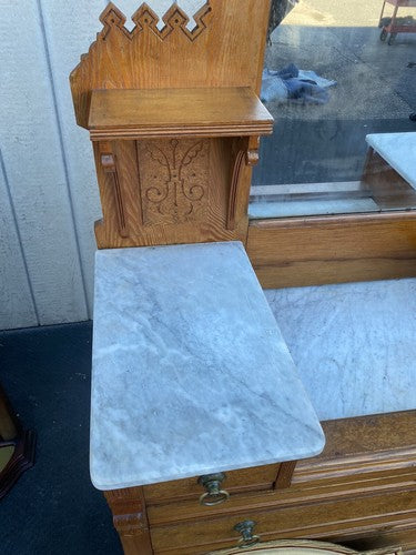 65166 Antique Victorian Oak Dresser with Mirror