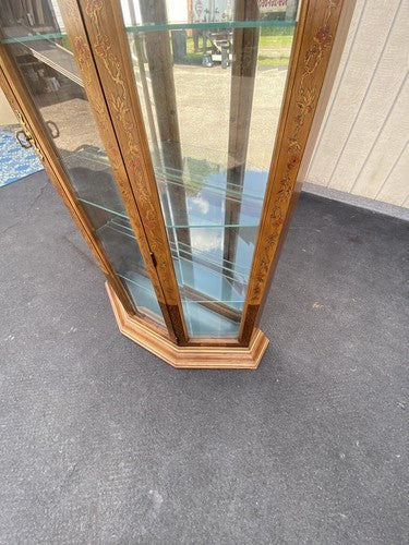 64593  Pulaski Stenciled Lighted Curio Cabinet With Plate Glass Shelves + Light