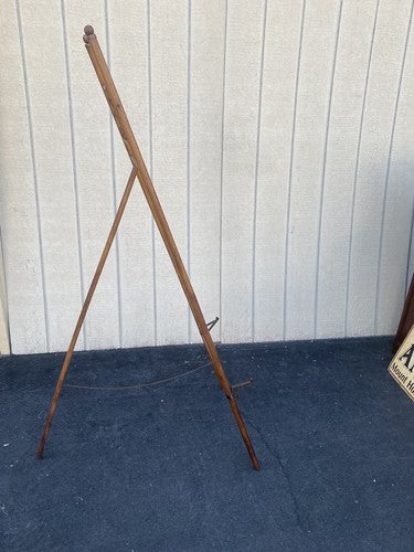 64739  RARE Antique Victorian Oak Stick And Ball Art  Oil Painting EASEL