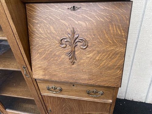 65325 Antique Oak Side By Side Bookcase Desk