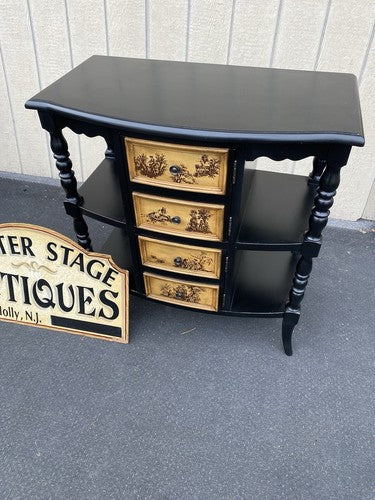 66147 Ebony Stenciled Decorator Shelf Sideboard Console Table Stand