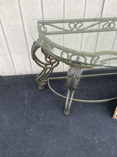 65470 Quality Glass Top Modern Console Table with Heavy Metal Base