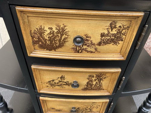66147 Ebony Stenciled Decorator Shelf Sideboard Console Table Stand