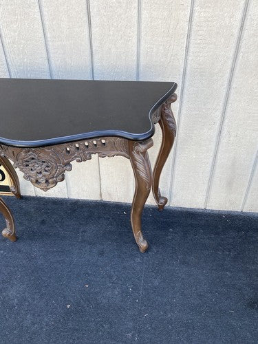 64748 Marble Top Carved Mahogany Console Table