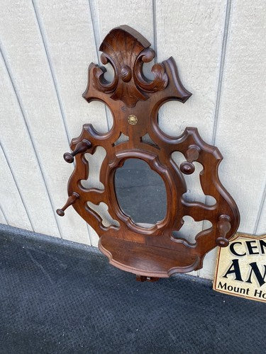 64821 Antique Victorian Walnut Hatrack Wall Mirror