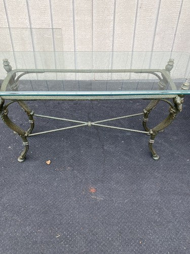 65667  Figural Glass Top Decorator Sofa Table