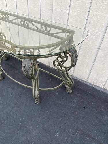 65470 Quality Glass Top Console Table with heavy metal base