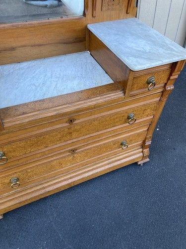 65166 Antique Victorian Oak Dresser with Mirror