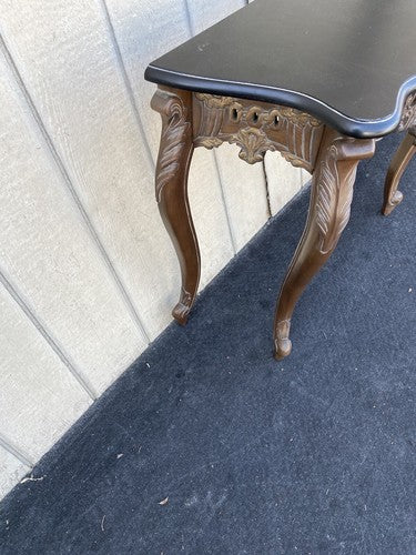 64748  Marble Top Carved Mahogany Console Table