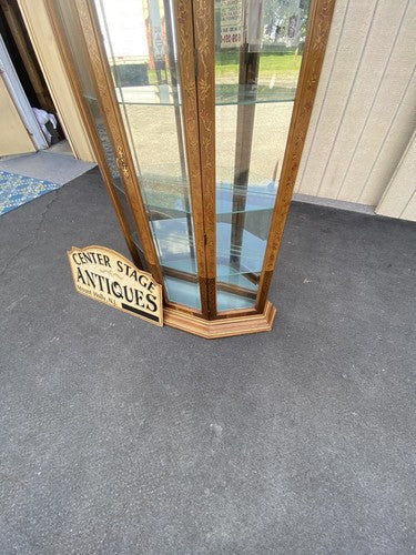 64593  Pulaski Stenciled Lighted Curio Cabinet With Plate Glass Shelves + Light