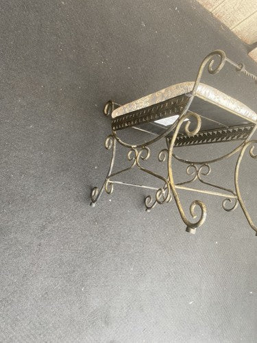 66353   Quality Fancy Scrolled Iron Vanity Bench Stool Ottoman