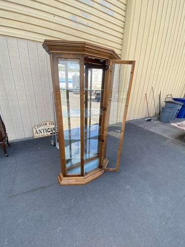 64593  Pulaski Stenciled Lighted Curio Cabinet With Plate Glass Shelves + Light