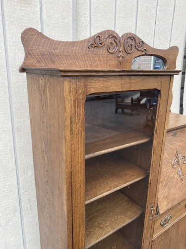 65325 Antique Oak Side By Side Bookcase Desk