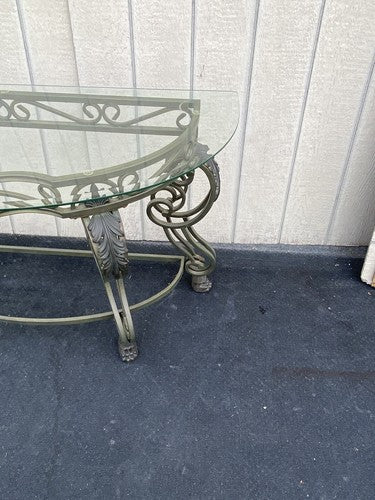 65470 Quality Glass Top Modern Console Table with Heavy Metal Base