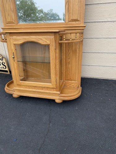 64774  Oak Hall Seat Hat Rack Umbrella Stand Curio