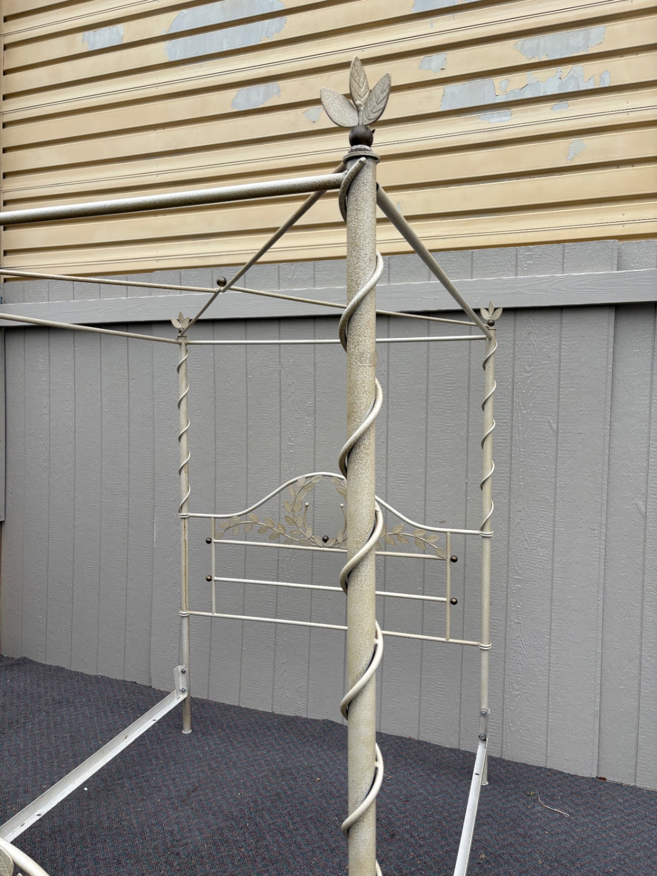 Vintage Iron Queen Size Canopy Bed with Leaf Motifs