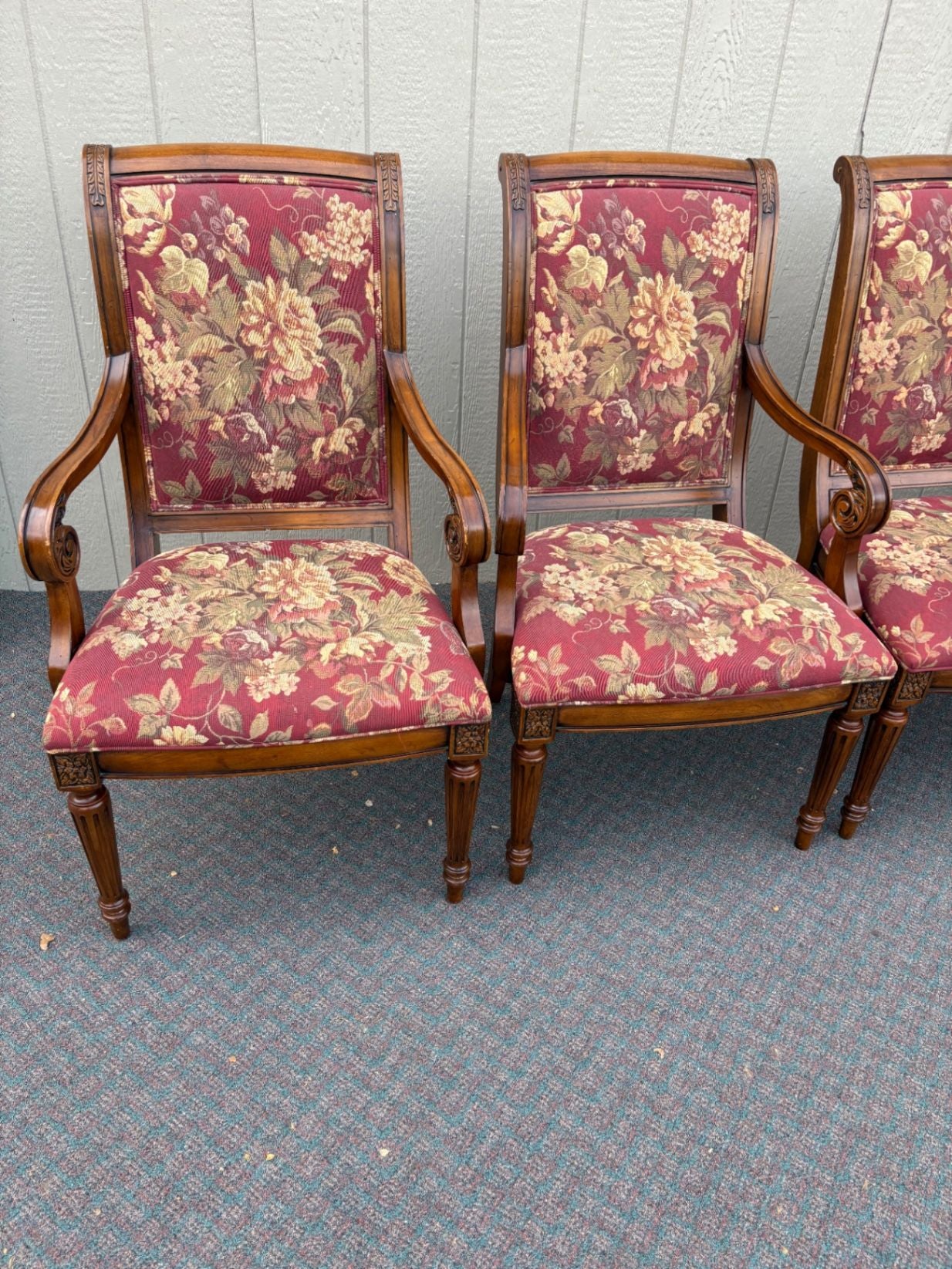 67666 Set of 5 Ethan Allen Dining Chairs with Floral Upholstery