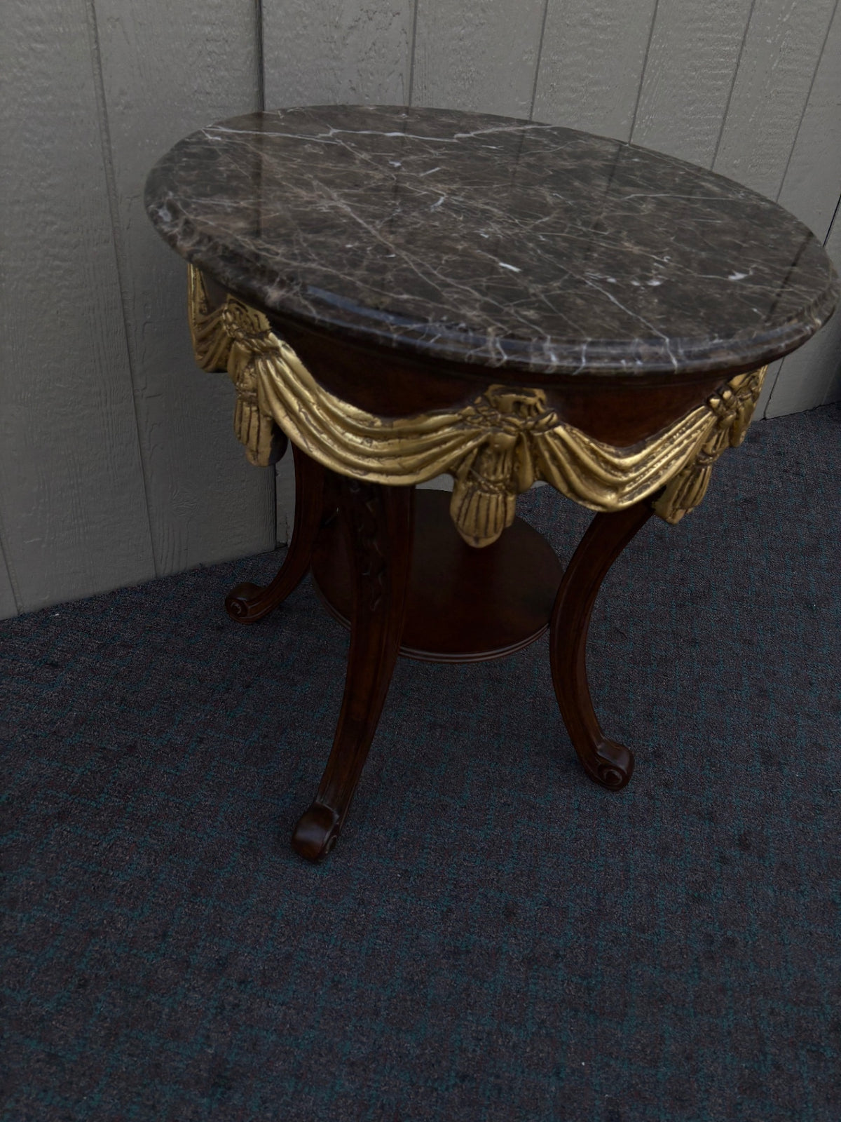 68032  Elegant Round Marble Top Side Table with Gilt Accents