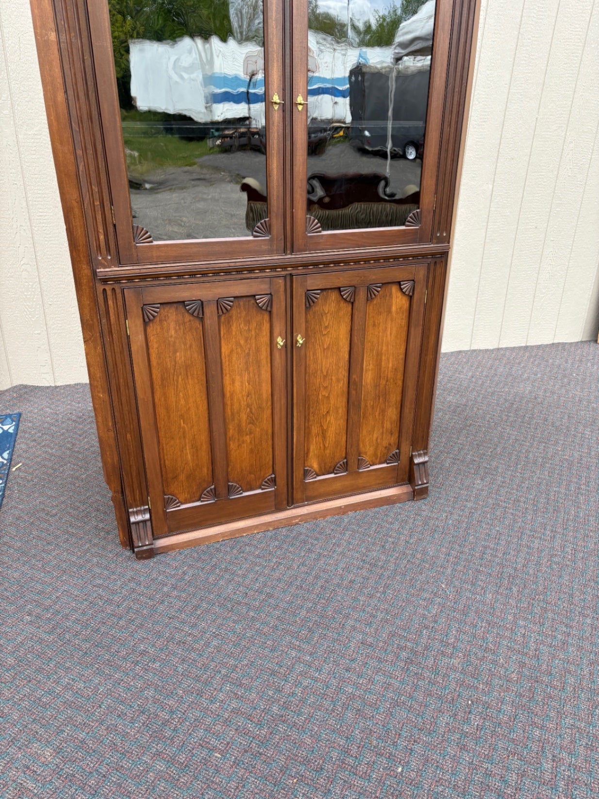 67712 Victorian Corner Cabinet with Glass Doors and Carved Details