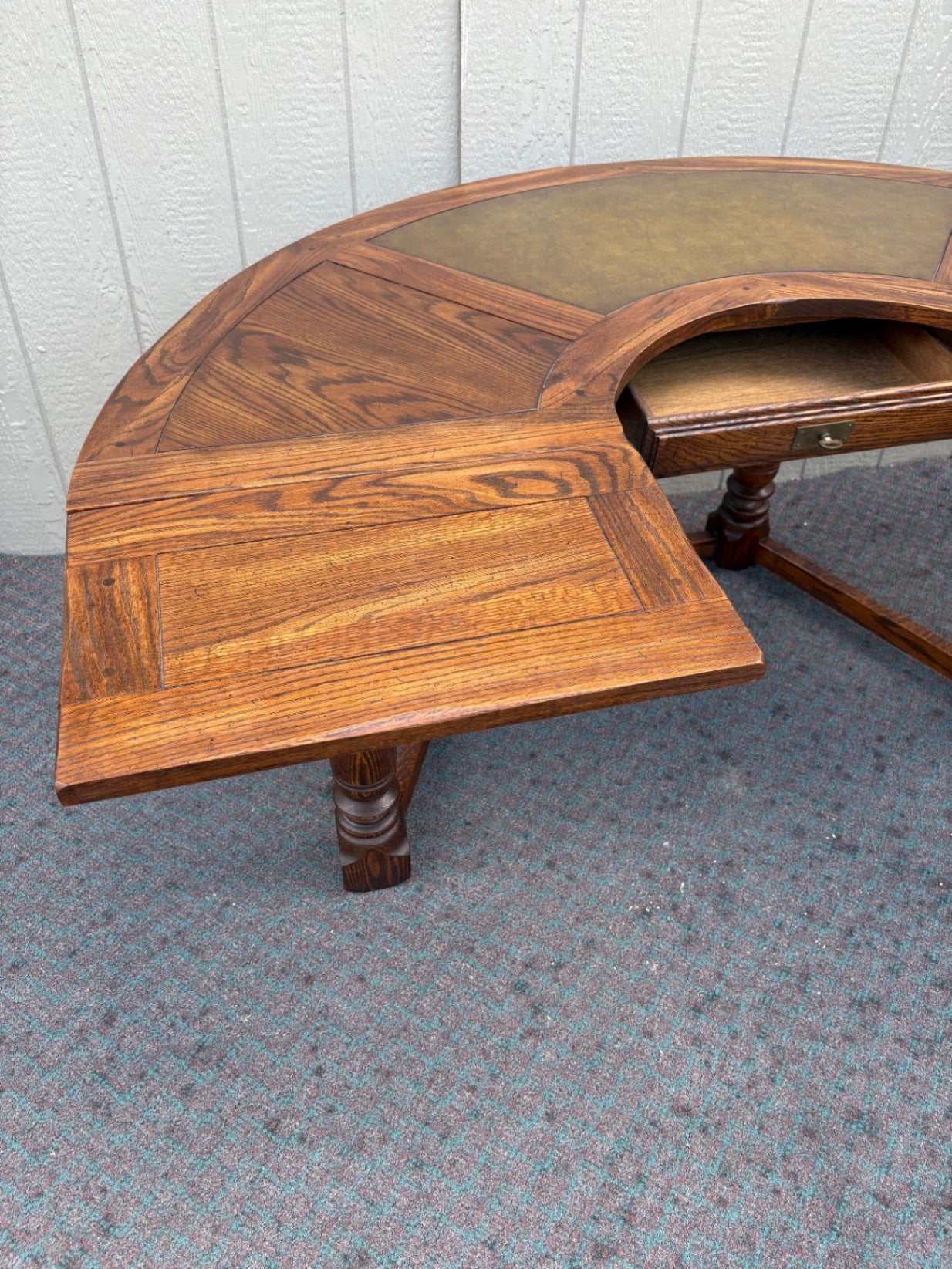 67998 Vintage Oak Kidney Desk with Plaid Upholstered Chair Set