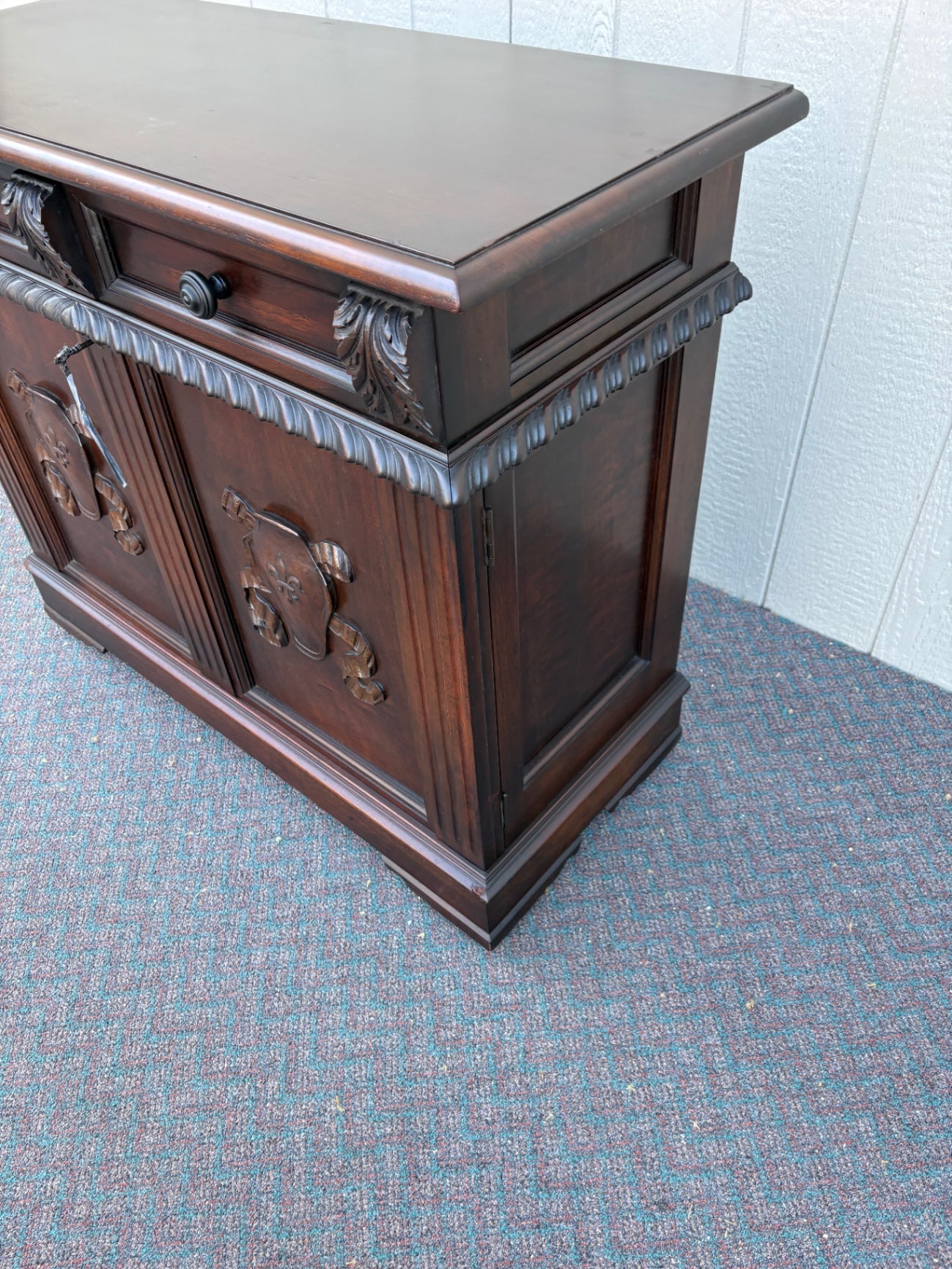 68013  Antique Mahogany Cabinet with Ornate Carved Details