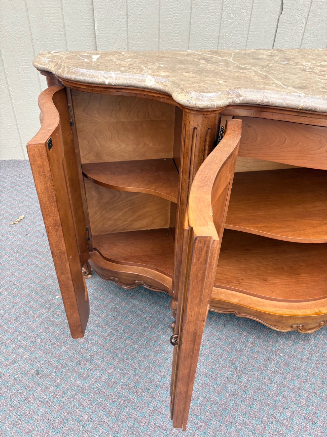 Century French Provincial Marble Top Buffet in Rich Cherry Finish