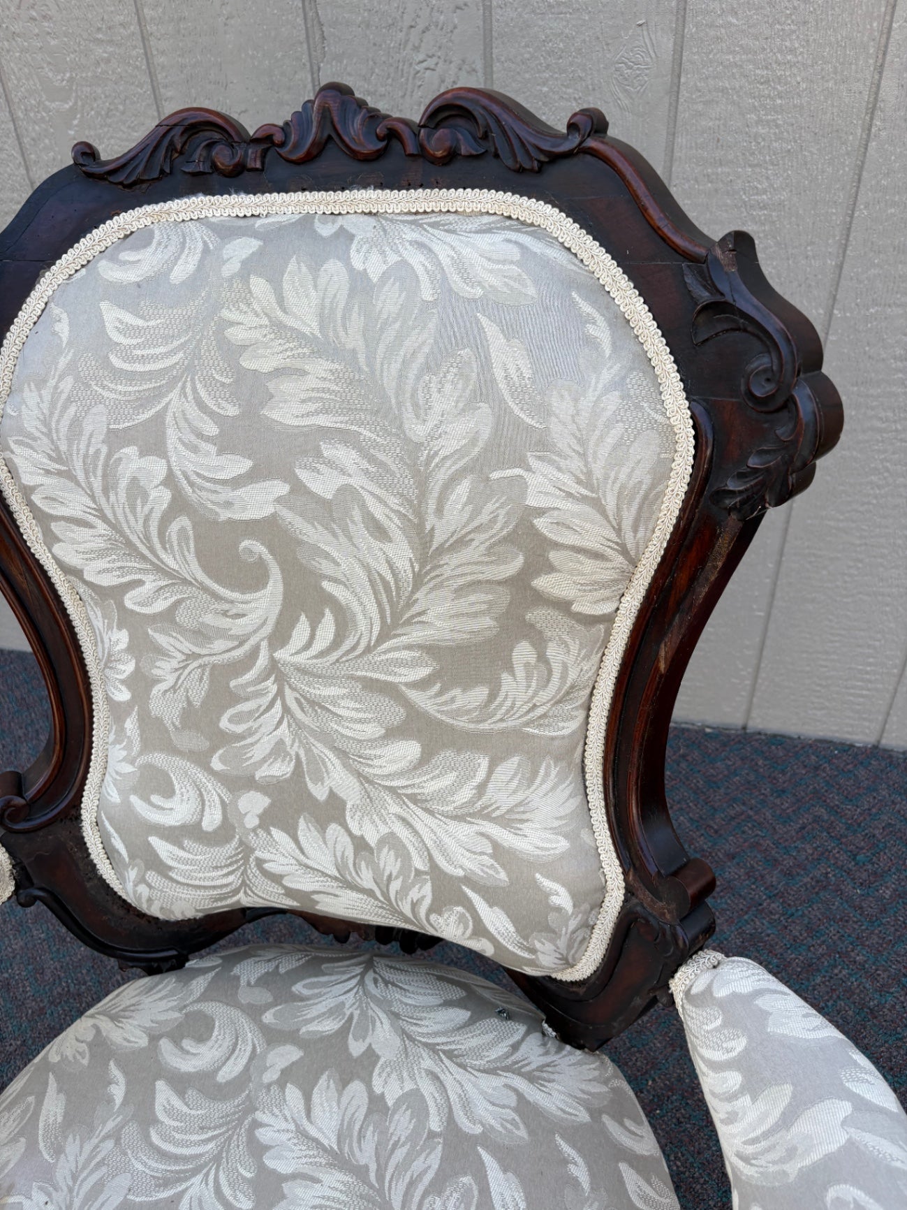 67760 Victorian Armchair with Ornate Carvings and Upholstery