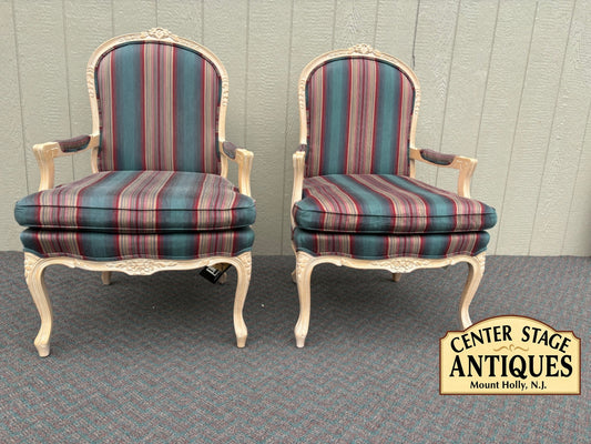 67763 Pair of Lane French Provincial Armchairs with Striped Upholstery