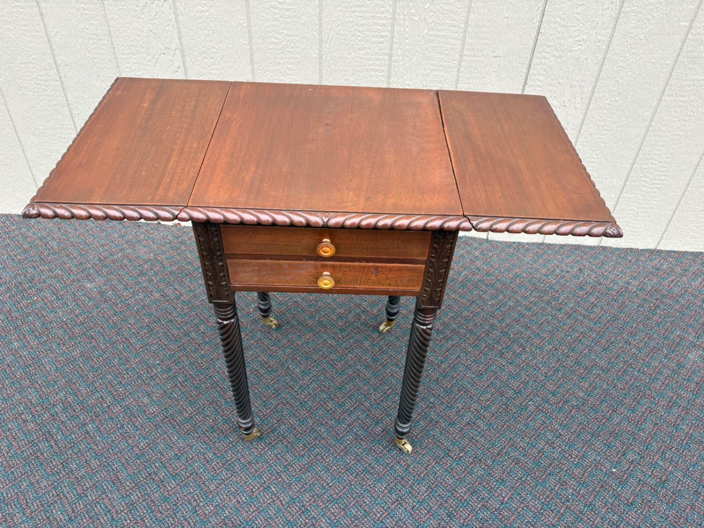 67542 Antique Mahogany Drop Leaf Side Table with Rope Twist Legs