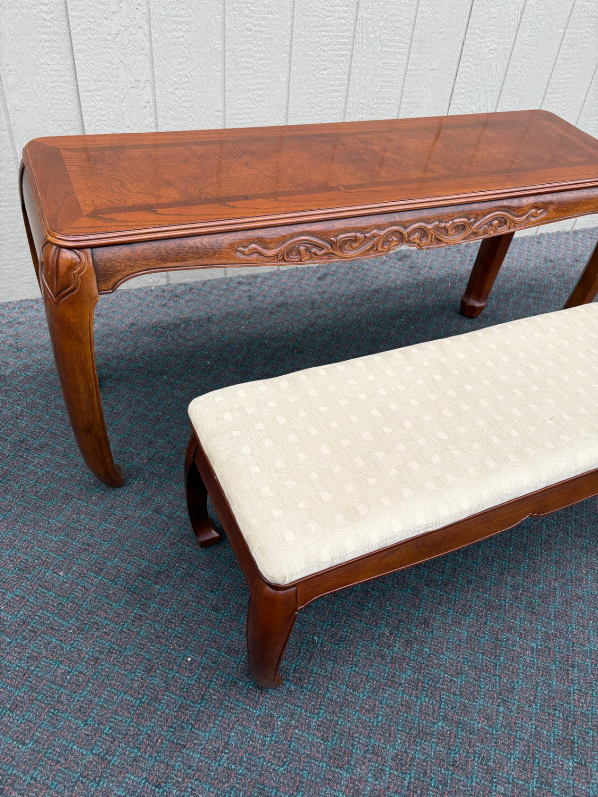 68143 Elegant Wood Console Table with Upholstered Bench Set
