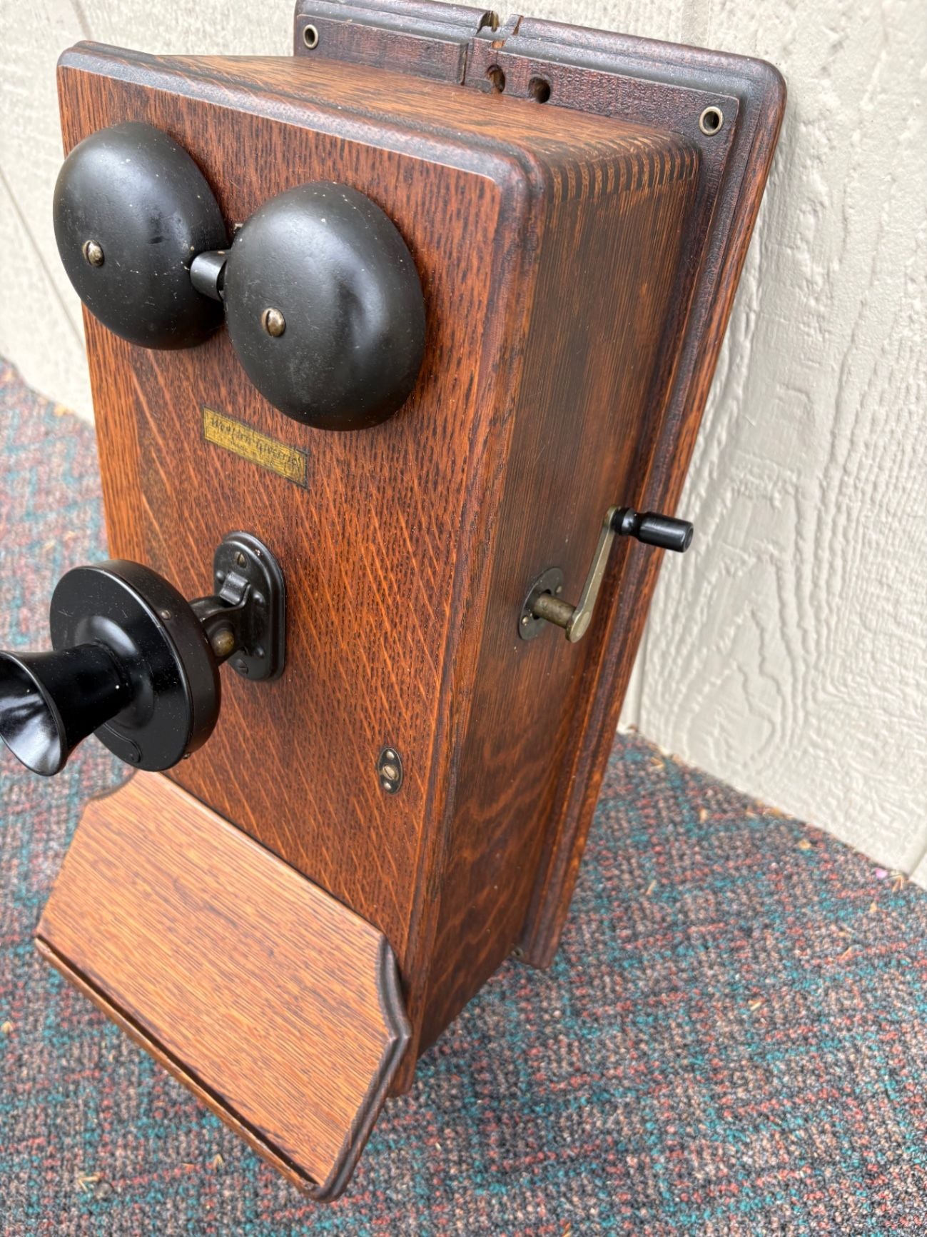 67690 Antique Western Electric Oak Wall Phone with Crank, Early 1900s