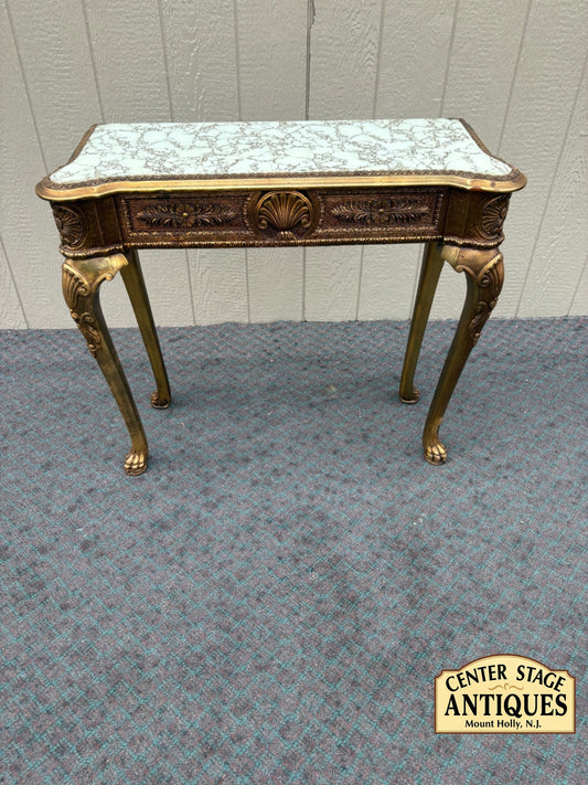 68065 Ornate Gold Console Table with Marble Top, Vintage Style