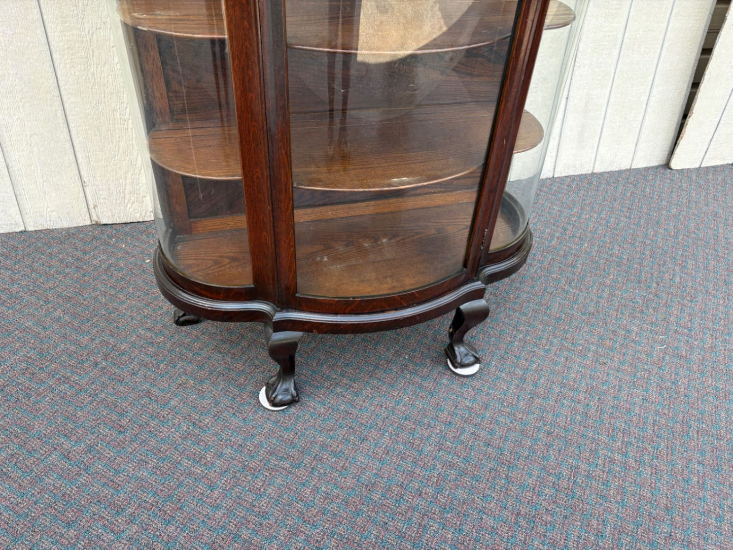 66903 Antique Leaded Glass Oak Bow Front China Cabinet