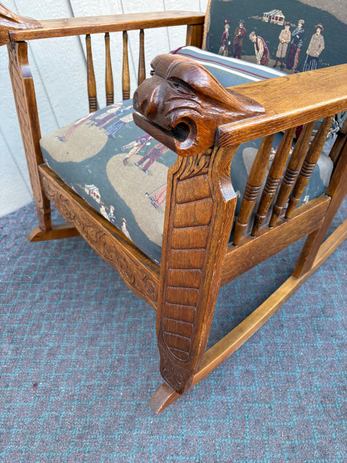 68235 Victorian Oak Morris Rocking Chair with Lion Carvings