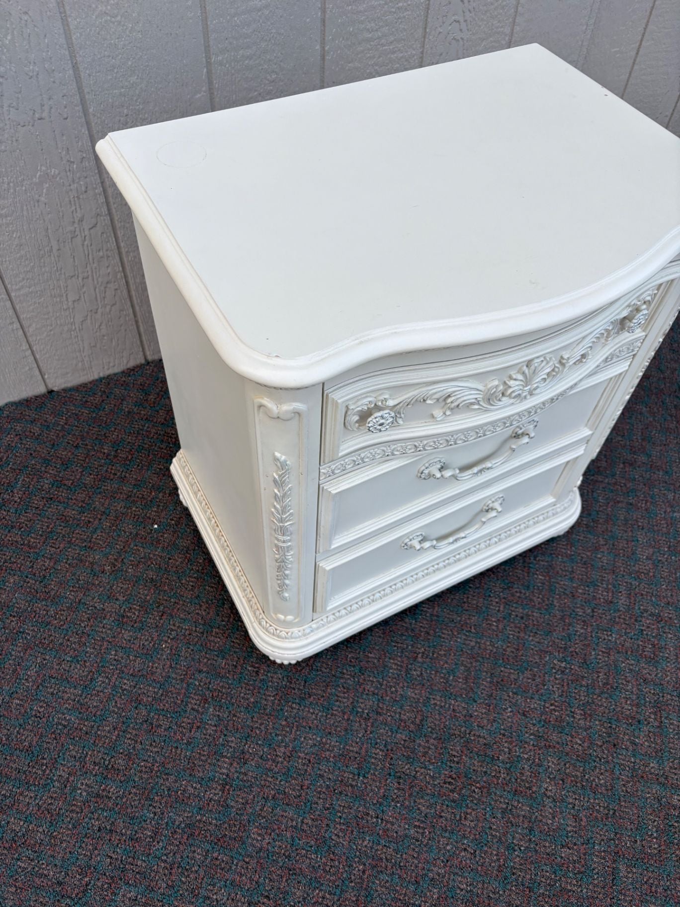 67447 Vintage French Provincial White Nightstand with Ornate Details