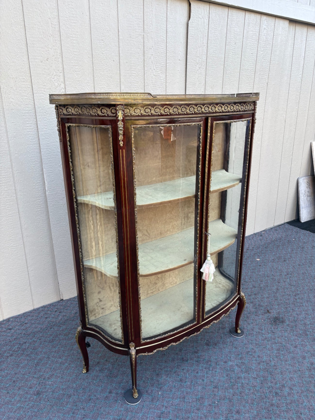 68099  Louis XV Style Marble Top Curio Cabinet with Glass Doors