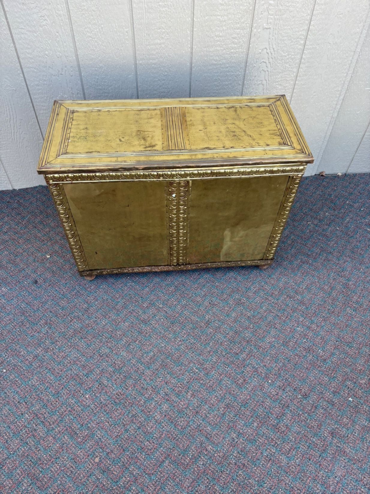 67424  Vintage Brass Trunk with Embossed Detailing