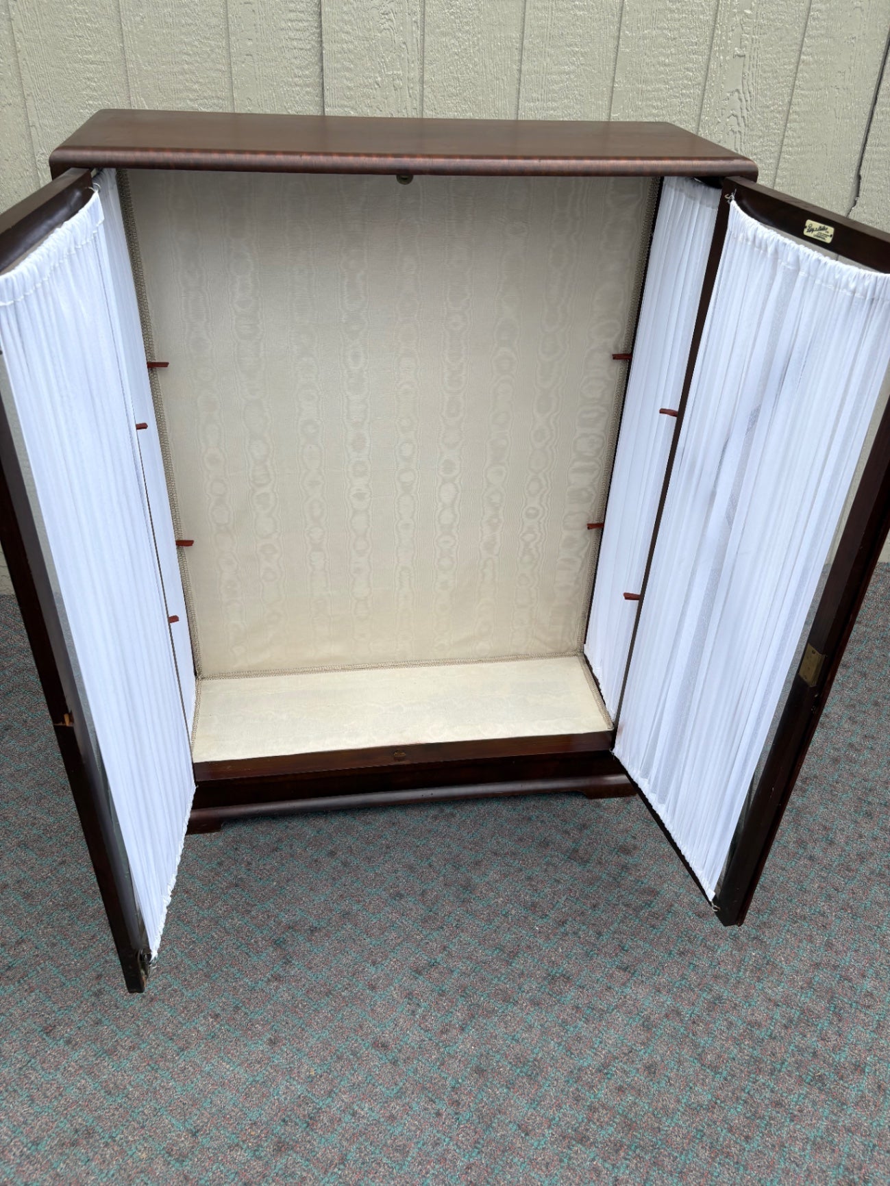 67980 Art Deco Two-Door Bookcase with Carved Detailing and Fabric Panels