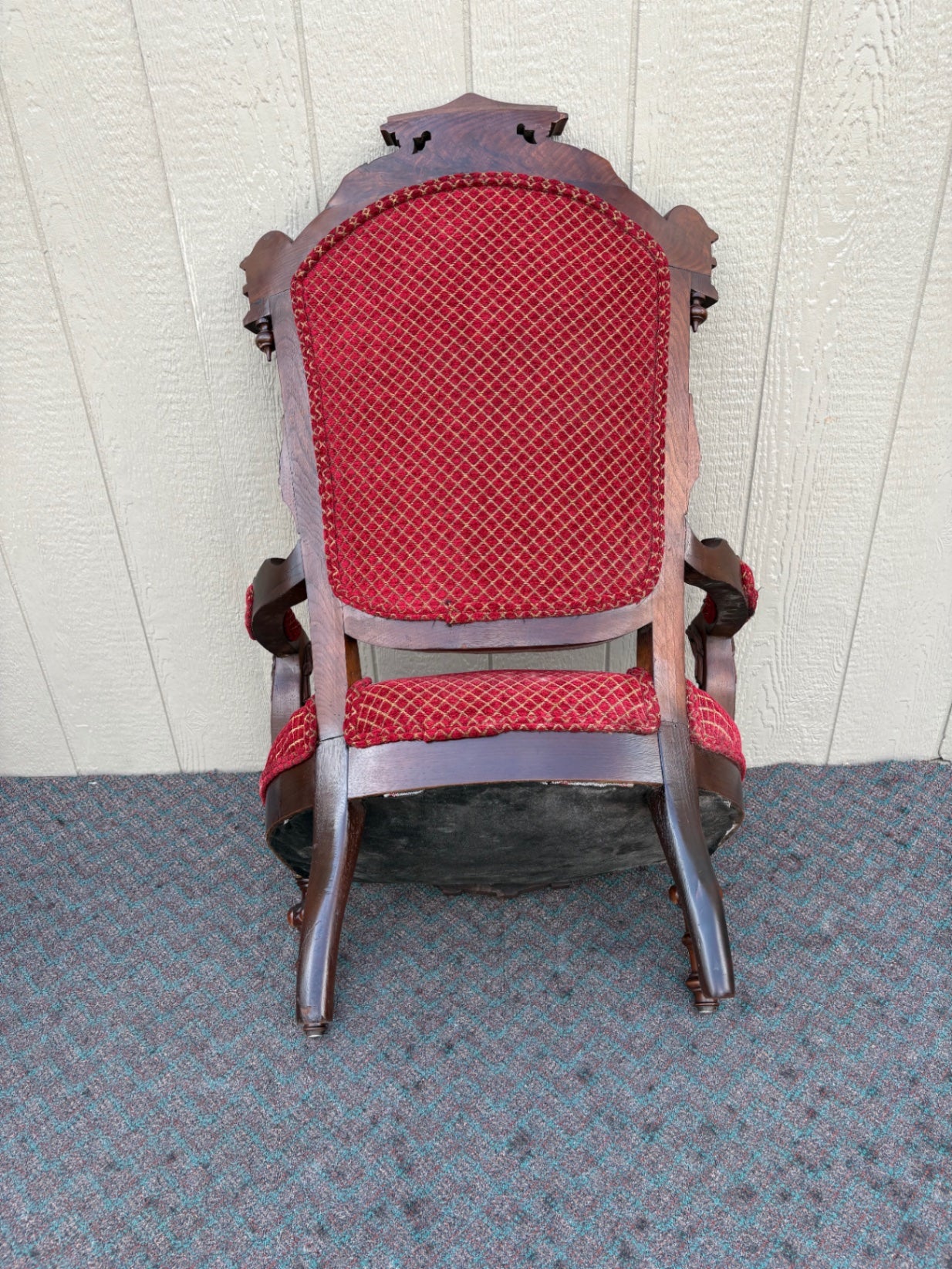 67682 Victorian Carved Walnut Armchair with Red Upholstery