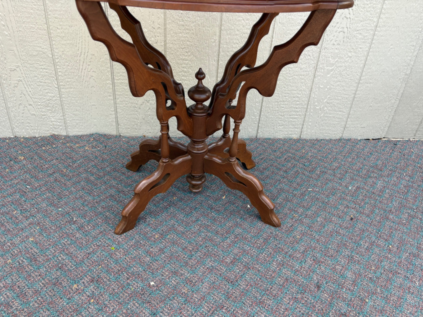 Victorian Marble Top Side Table with Ornate Wooden Base