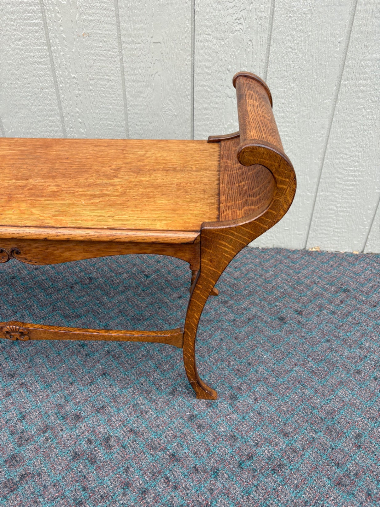 67946 Victorian Oak Window Bench with Carved Details