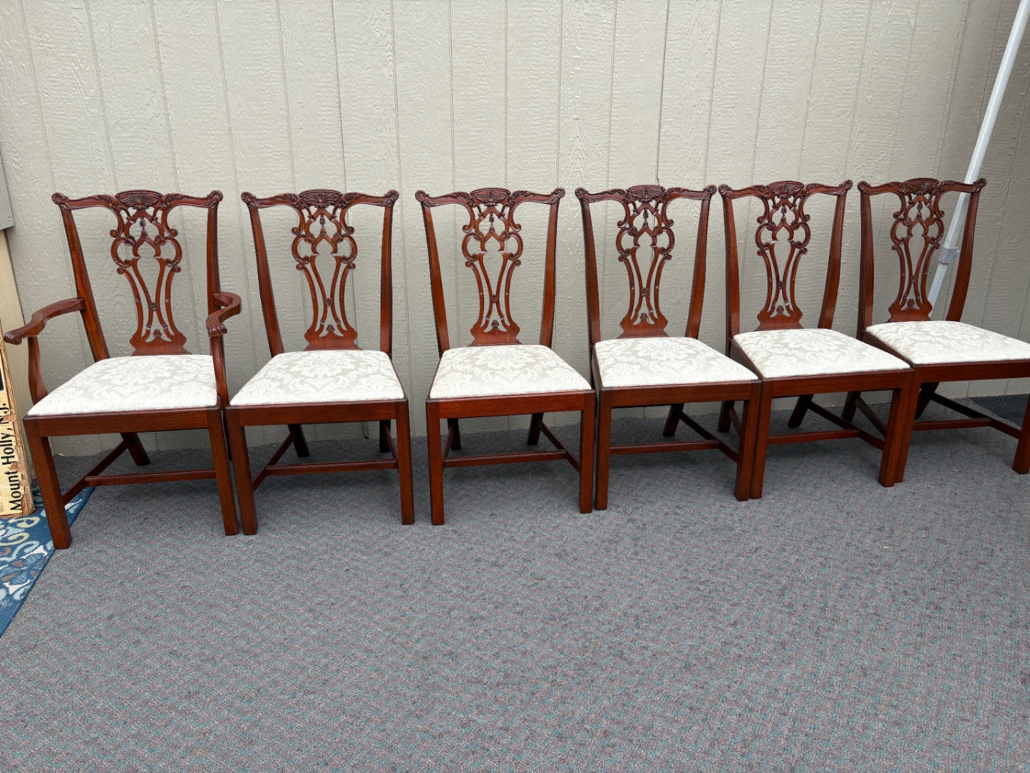 67877  Chippendale Style Dining Table with 8 Carved Chairs in Mahogany