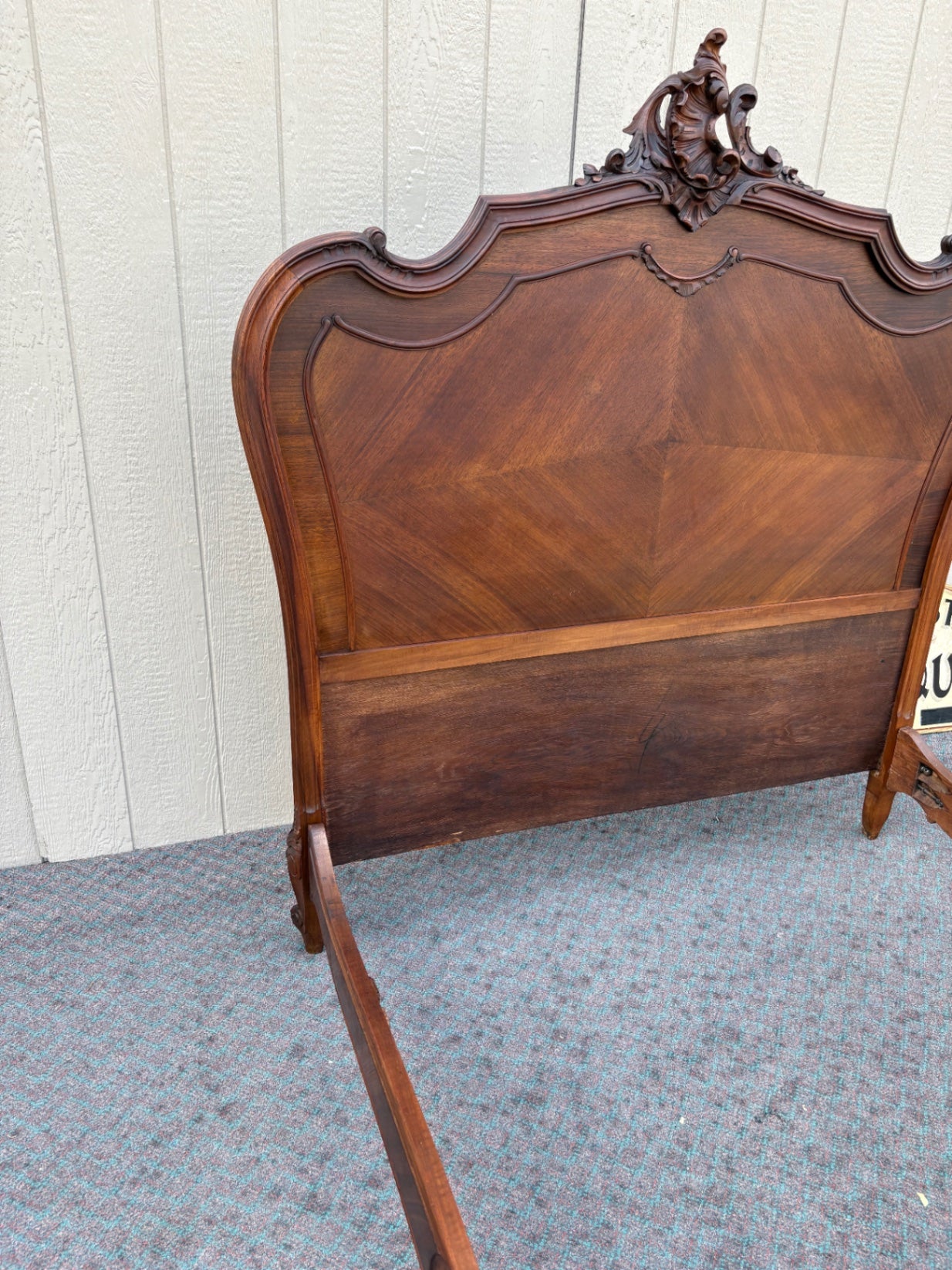 68044  Antique French Queen Size Bed Frame with Ornate Carvings